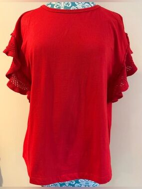 Multiples Red Ruffle Sleeve Women's Summer Top
